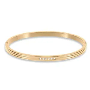 CZ Cuff Bangle Bracelet - Stainless Steel - Waterproof - Diamond Stackable Bracelet - Hinged Cuff Bracelet