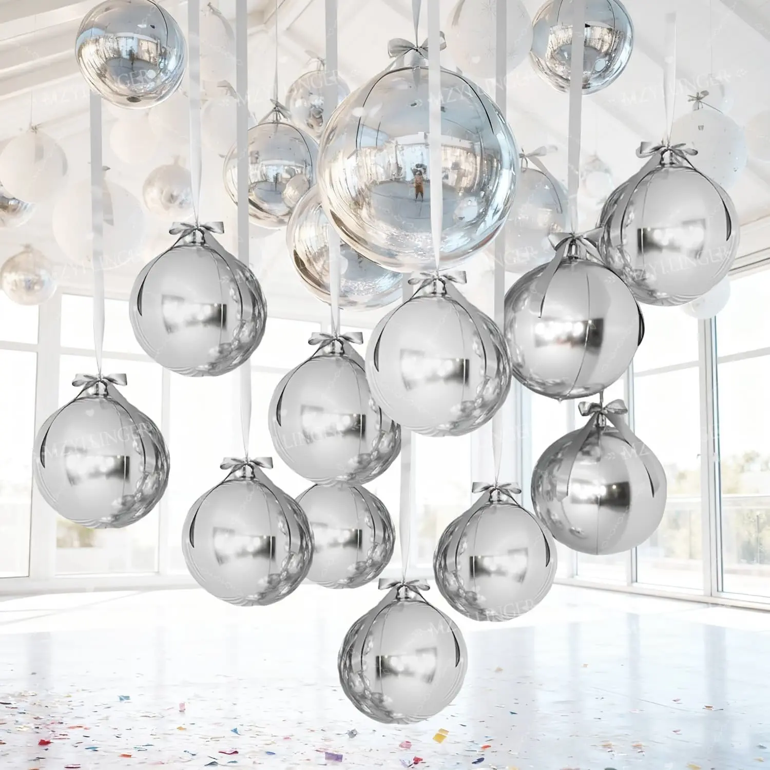 14pcs 22 Inch Silver Color 4D Aluminum Foil Balloon Set with Ribbon, Perfect for Birthday, Proposal, Shower, New Year Party Decorations