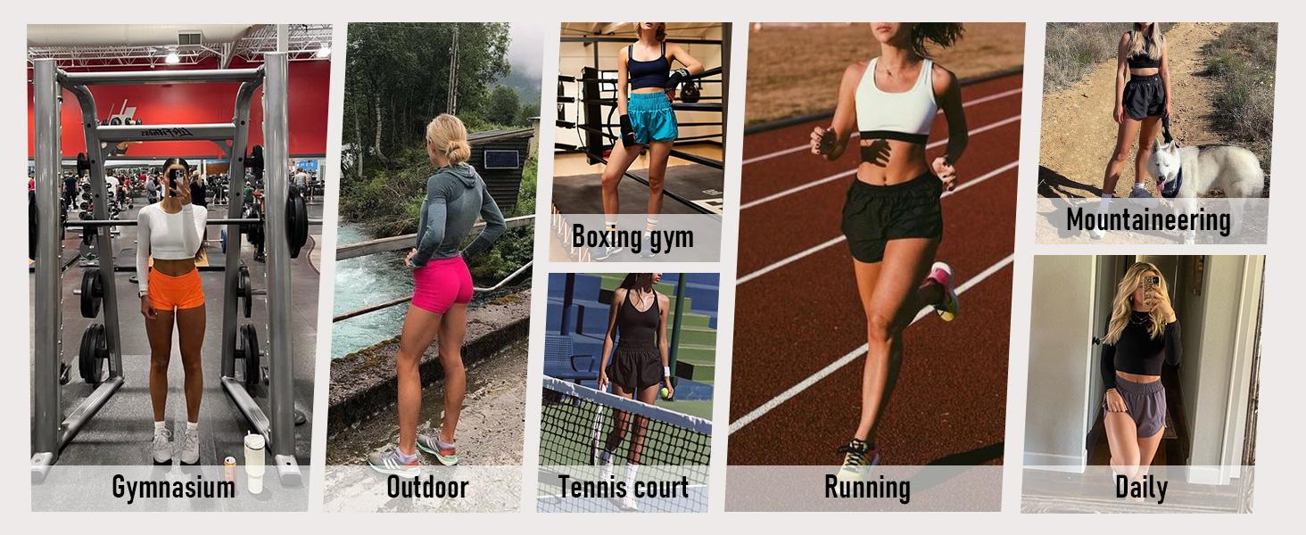 PINSPARK Women's Running Shorts 5" Liner Athletic Workout Shorts Hiking 2 in 1 Quick Dry Short with Pockets Lemon Green