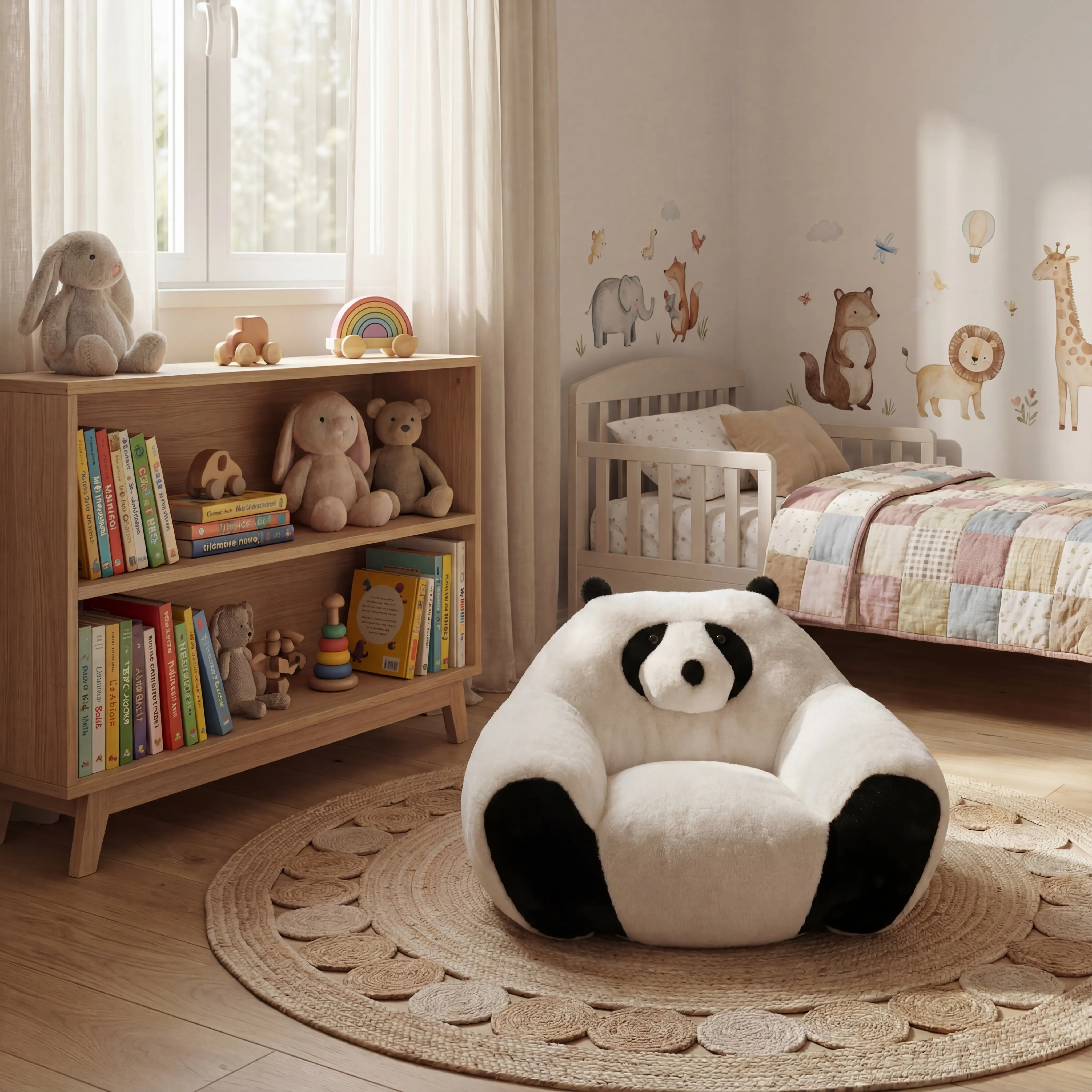 Bellemave Panda-Shaped Single-Seat Beanbag Sofa - Fixed Arms, Soft Plush Fabric, Foam Filling, Pre-Assembled 29.65in Indoor Furniture for Relaxation, Playtime in Bedrooms, Living Rooms