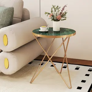 Round Marble Effect Glass Tabletop - V-shaped Metal Base, Scratch & Heat-resistant, Easy to Clean - 3 Color Options, Modern Living Room, Bedroom, and Office Decor tiktokshopspringglowup