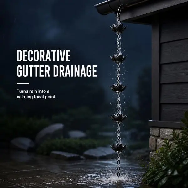 Rustproof Metal Lotus Rain Chain with Hanging Hook for Gutter Drainage and Garden Decoration