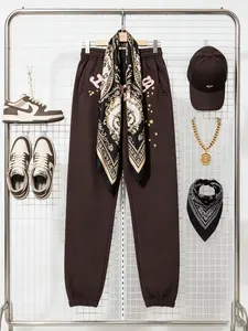 Menswear Y2k Fitted Men's Sweatpants - Spider Web Pattern, Letter Print, Colorful Stars, Street Punk Style, Fall & Winter Casual Pants