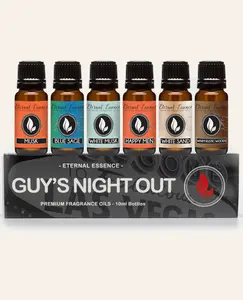 Eternal Essence Oils Guy's Night Out Set of 6 Premium Fragrance Oils - Includes Including Happy Men, Blue Sage, White Sand, Warm Rustic Woods, Musk, and White Musk Scented Oils - 10ML