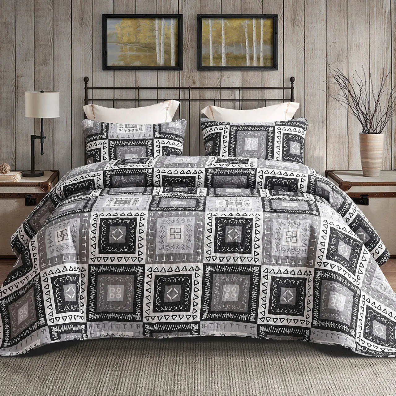 Patchwork-plaid Black