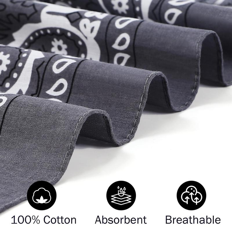 4 Pack 21" x 21" Large Bandanas for Men & Women, Multi-Purpose Bandana Headbands, Square Head Scarf ﻿