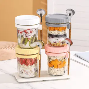 16oz Glass Overnight Oats Jars | Mason Containers with Lids & Spoons | Meal Prep for Cereal & Yogurt Canister Airtight Kitchen