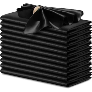 12 Pcs Black Satin Napkins 17 x 17 Inches, Square Smooth Wedding Dinner Napkins Silky Satin Cloth Napkins Table Napkins for Banquet Party Restaurant Decor, Thanksgiving, Christmas Disposable