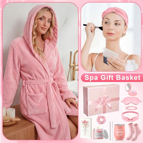 Mother's Day Gifts 11 Pcs Spa Gift Basket Self Care Set with Hooded Bathrobe Relaxing Bath Gift Set Pampering Spa Gifts for Mom Wife Grandma, Birthday Get Well Soon Thinking of You Stress Relief Care Package