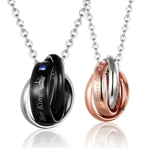 His Queen & Her King Crown Diamond Stainless Steel Matching Pendant Necklace Set - Artificial Gemstone Jewelry with Exquisite Chain, Bling Stylish Accessory, Modern Versatile Accessory, Trendy Charm Necklace, Couple Gift for Lovers, Modern Versatile Acces