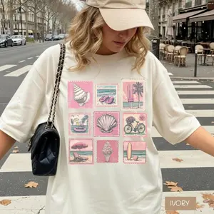 Vintage Beach Summer Vacation Shirt, Coastal Beach Apparel, Beachy Tee, Vintage Stamp Shirt for Women, Cute Summer Clothes, Sea Lovers Shirt