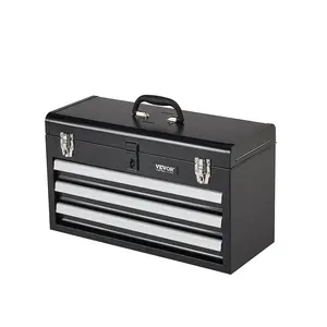 VEVOR Metal Tool Box, 20.5-inch, Portable Metal Tool Box with 3 Drawers, Small Tool Chest with EVA Liners, Ball Bearing Slide Drawers Locking & Powder Coated Finish, Multi-Function Tool Organizer