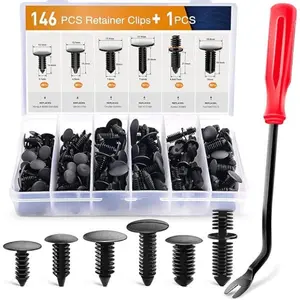 146pcs Car Clip Retainer Auto Fasteners Push Trim Bumper Retainer Clips Plastic Retainer Kit Remover Push Pin Rivets Screwdriver Car Tool