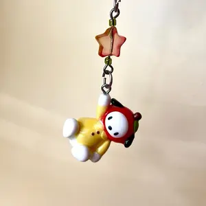 Pochacco Inspired Handmade Polymer Clay Apple Keychain Kawaii Charm for Bags Backpacks Keys Cute Accessory Gift with Star Charm