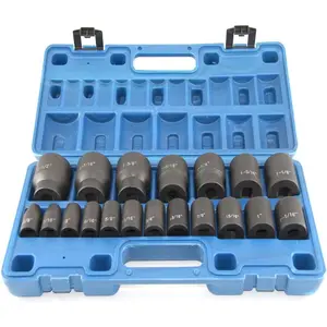 19 count 1/2-Inch Drive Standard/Shallow Impact Socket Set, SAE, 3/8" to 1-1/2", CR-V&Cr-Mo Alloy Steel, 6-point Hex Radius Corner Design