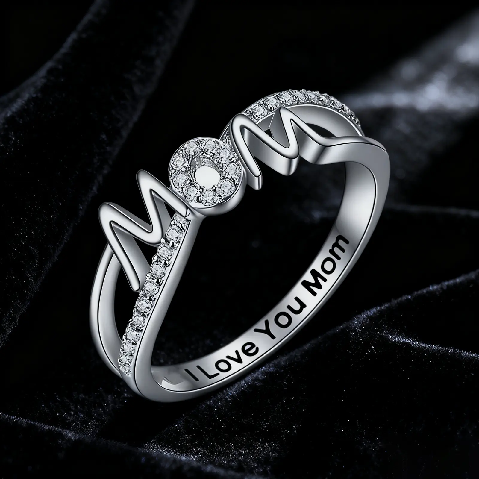 Cubic Zirconia Mother Ring - I Love Mom Mom Jewelry, Elegant Commemorative Gift for Special Occasions or Everyday Wear, Cubic Zirconia Ring, Mother Rings