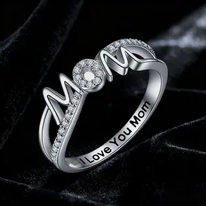 I Love Mom Ring with Zirconia Elegant Commemorative Gift for Special Occasions or Everyday Wear