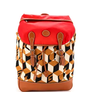 Pre-owned GUCCI Canvas Plain, Nylon Backpacks Interlocking G Patch Flap Buckle Backpack Printed Nylon with Canvas and Leather by Rebag