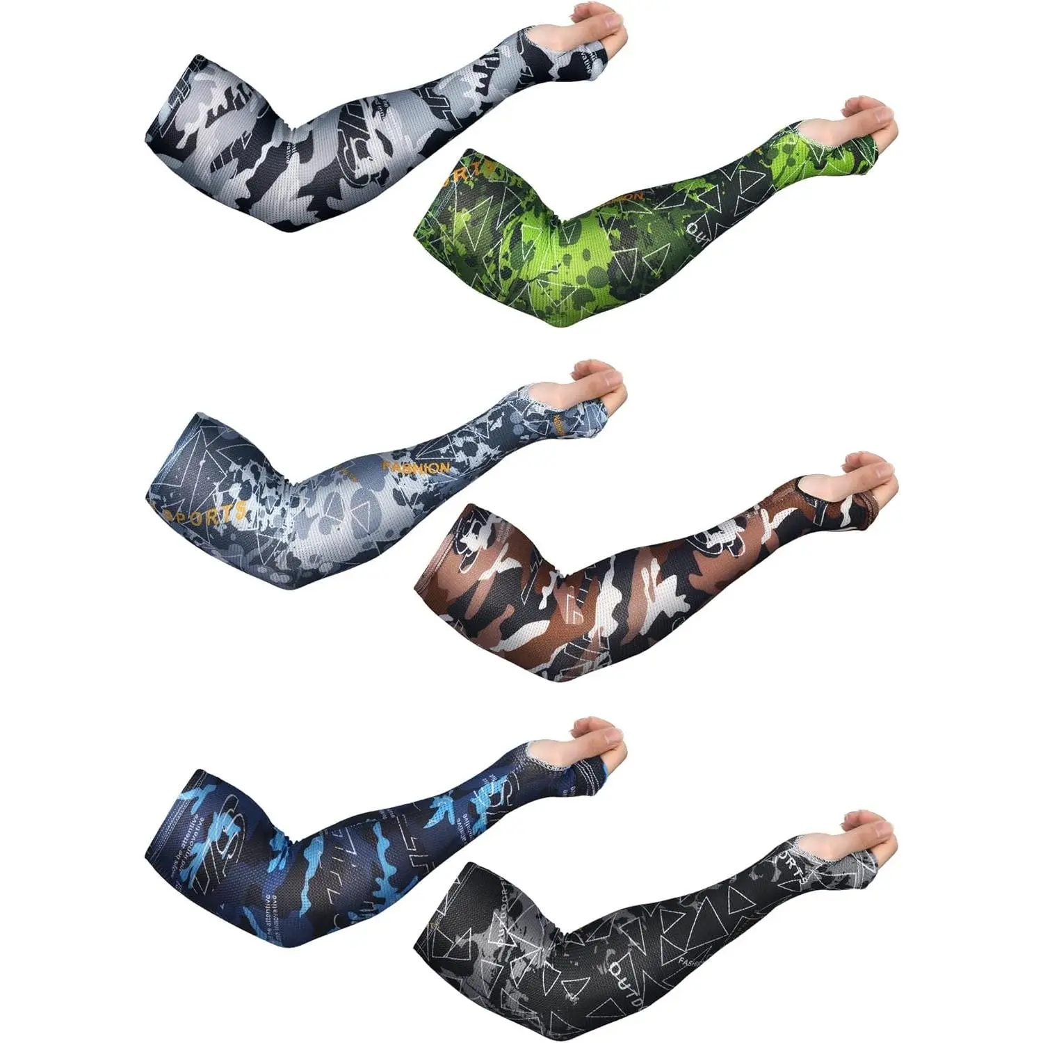 6 Pairs Arm Sleeve with Thumb Holes Women Men UV Protection Cooling Sleeve  Compression Unisex Sleeve for Summer(Stylish Style)