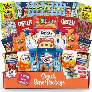 Snack Box Variety Pack (40 Count) Mother's Day Candy Gift Basket - College Student Care Package, Prime Food Arrangement Chips, Cookies, Bar's - Easter, Birthday Treat