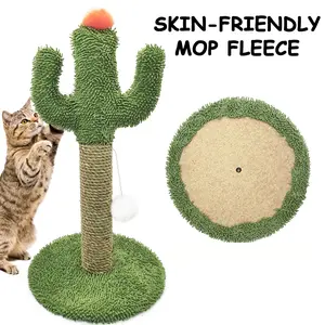 Cactus Cat Scratching Post Durable Sisal Scratcher with Hanging Ball Stable Base