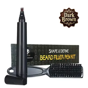 SELZALOT Beard Pencil Filler for Men, Dark Brown 4-Tip Pen Kit Black - Waterproof, Sweat-Proof, Long-Lasting Coverage for a Fuller Beard with Brush
