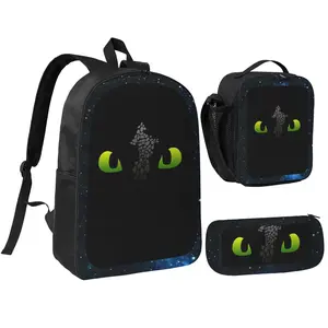 Unisex How to Train Your Dragon 1 backpack 3Pcs forTeen Girls Boys School Bookbag with LunchboxPecil box, office travel bag