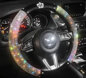 Crystal Plush Crown Car Steering Wheel Universal Diamond Handle Cover (Colorful)
