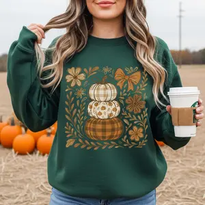 Stacked Pumpkin Gildan Sweatshirt, Womens Fall Plaid Autumn Graphic Pullover, Cozy Pumpkin Patch Top