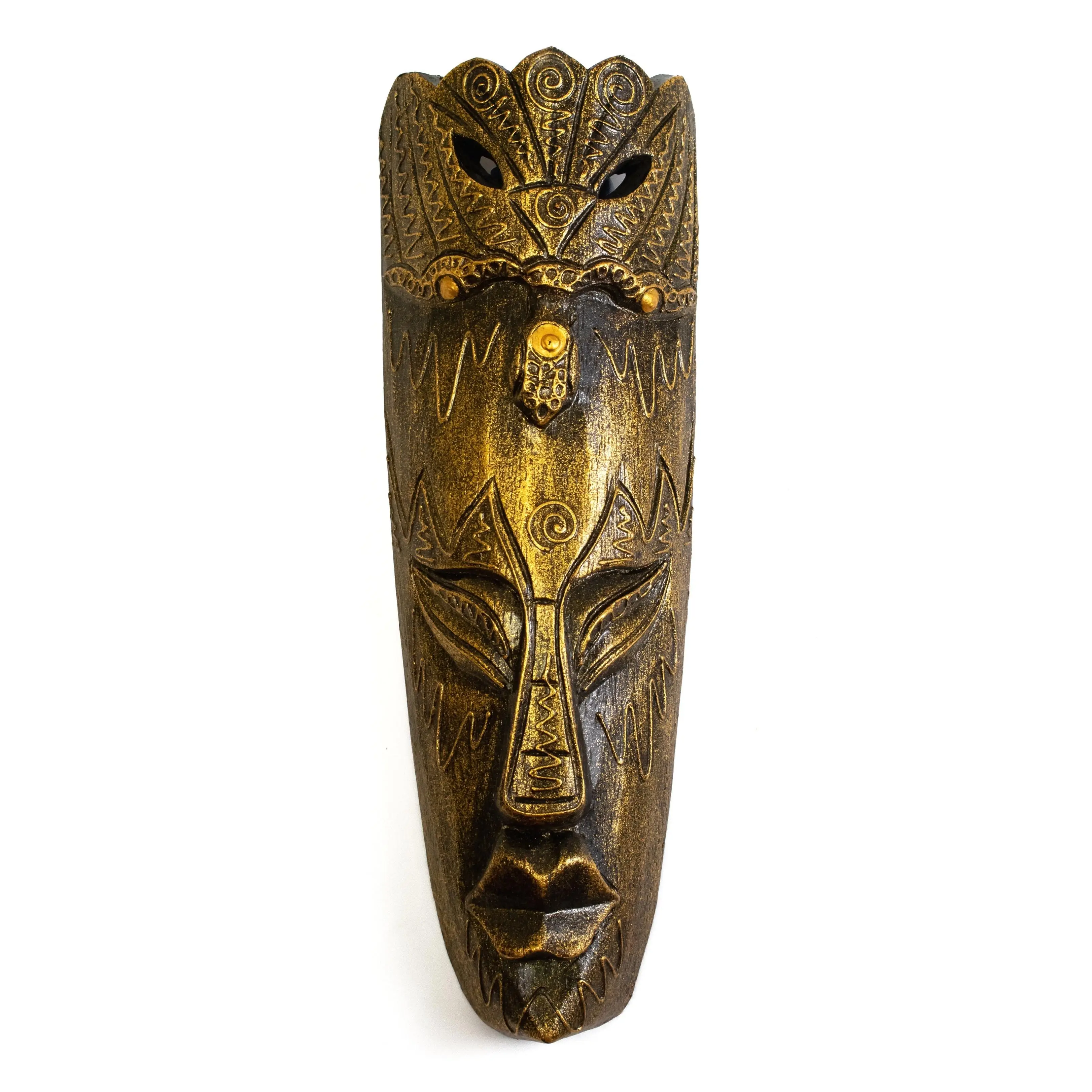 Wooden Hand Carved Gold Peacock Mask Wall Plaque Hanging Home Decor Accent Art Unique Sculpture Decoration Handmade Handcrafted Decorative