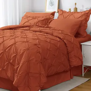 Queen Comforter 7, Burnt Orange a Bag Comforter for Bedroom, Comforter Sets with Comforter,,Ruffled Shams  Pillowcases