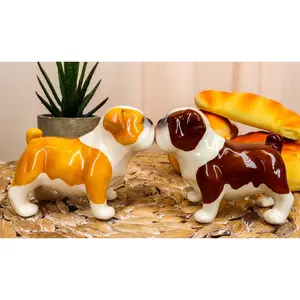 Fawn Chocolate Bulldogs Salt And Pepper Shakers Ceramic Magnetic Figurine Set