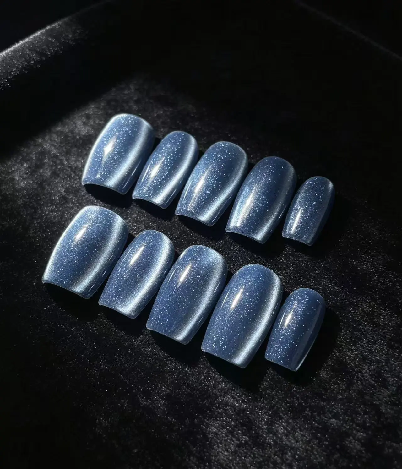 Bule Cat eye press on nails