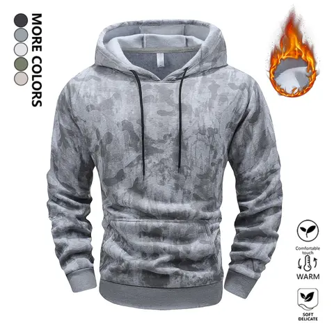 Men's Autumn And Winter New Fleece Hooded Pullover Sweatshirt, Fleece Lined Hooded Sports Top, Camouflage Ink Splash Design, Casual Versatile Thickened Fleece Pullover, Outdoor Leisure Sports Hooded Sweatshirt, Suitable For Daily Life And Outdoor Sports W
