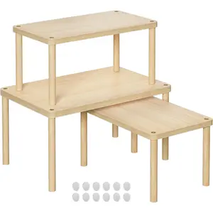 HYPIGO Cabinet Storage Organizer Shelf, Set of 3 Kitchen Cabinet Shelves, Stackable Cabinet Risers, Spice Rack Organizer for Countertop, Under Sink, Bathroom, Pantry Organization with Non-Slip Mat
