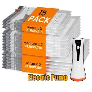 Home Vacuum Compression Storage Bags with USB Rechargeable Electric Pump, Ultra Lightweight Space-Saving Bags for Clothing, Portable Zipper Vacuum Seal Pouches for Travel & Outdoor Packing Organizer Variety Pack