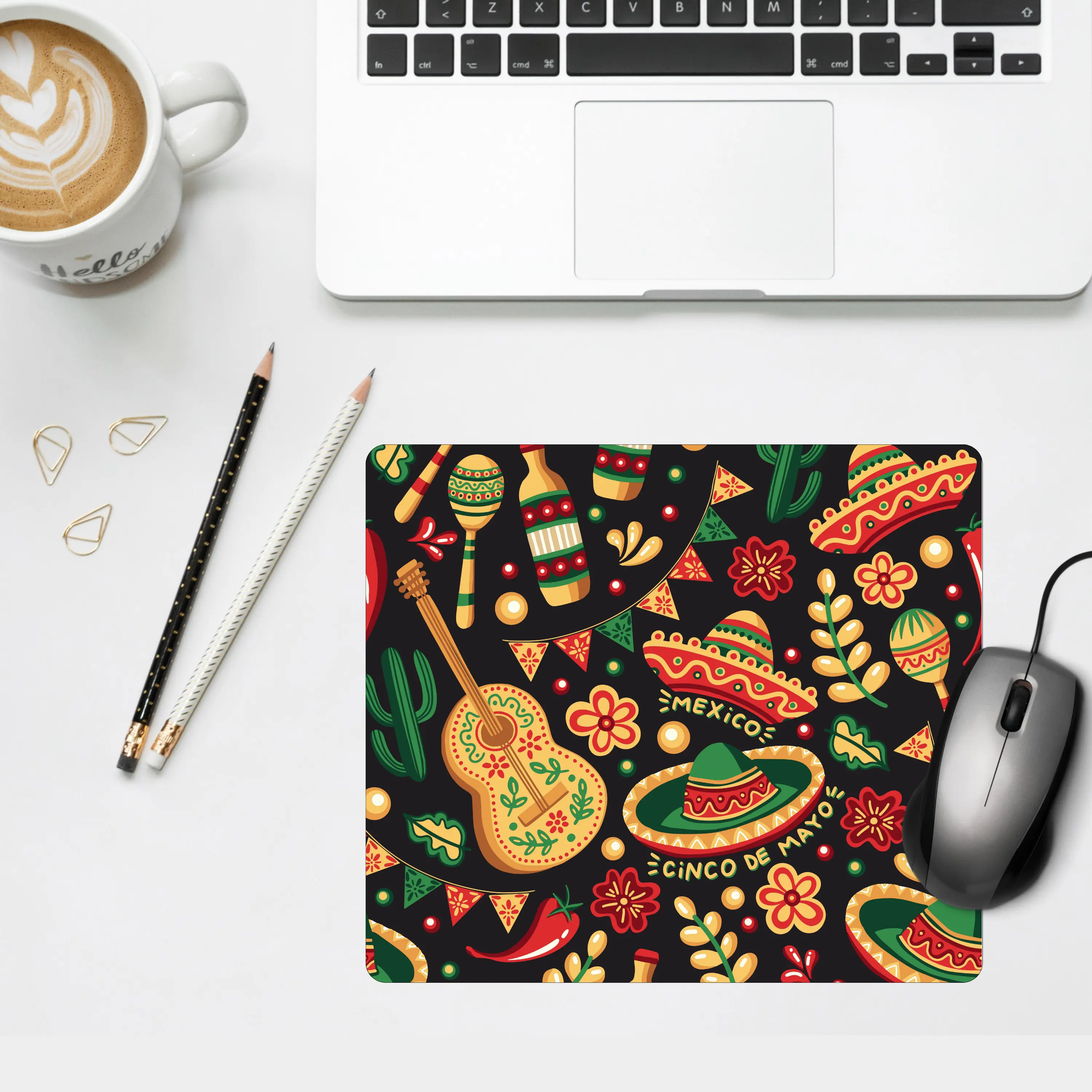 Mexican Themed Mouse Pad - Colorful Design Featuring Mexican Food and Culture Elements, Ideal for Home or Office Use