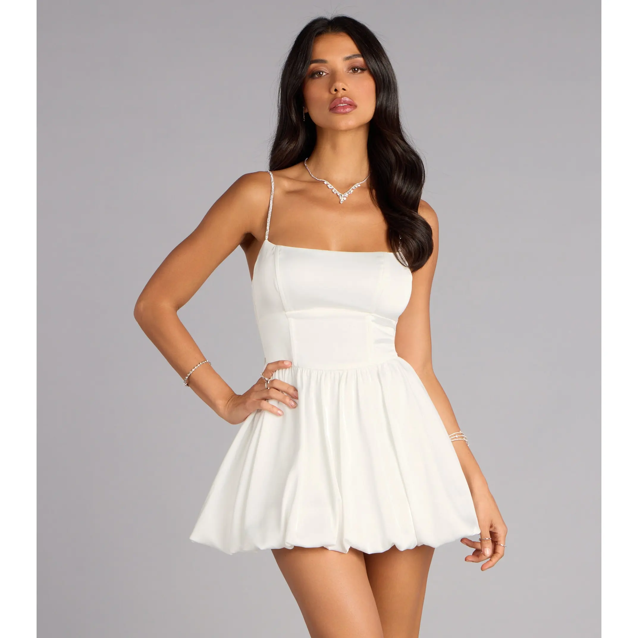 Malinda Satin Rhinestone A-Line Bubble Dress - TikTok Shop Malinda Satin Rhinestone A-Line Bubble Dress - TikTok Shop