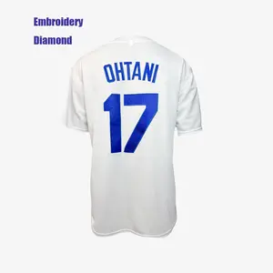 [Diamond embroidery] Ohtani baseball jersey, embroidered and diamond-studded jersey-white No. 17 men's white baseball jersey, casual sports short-sleeved T-shirt for everyday wear, women's sportswear, sports tops