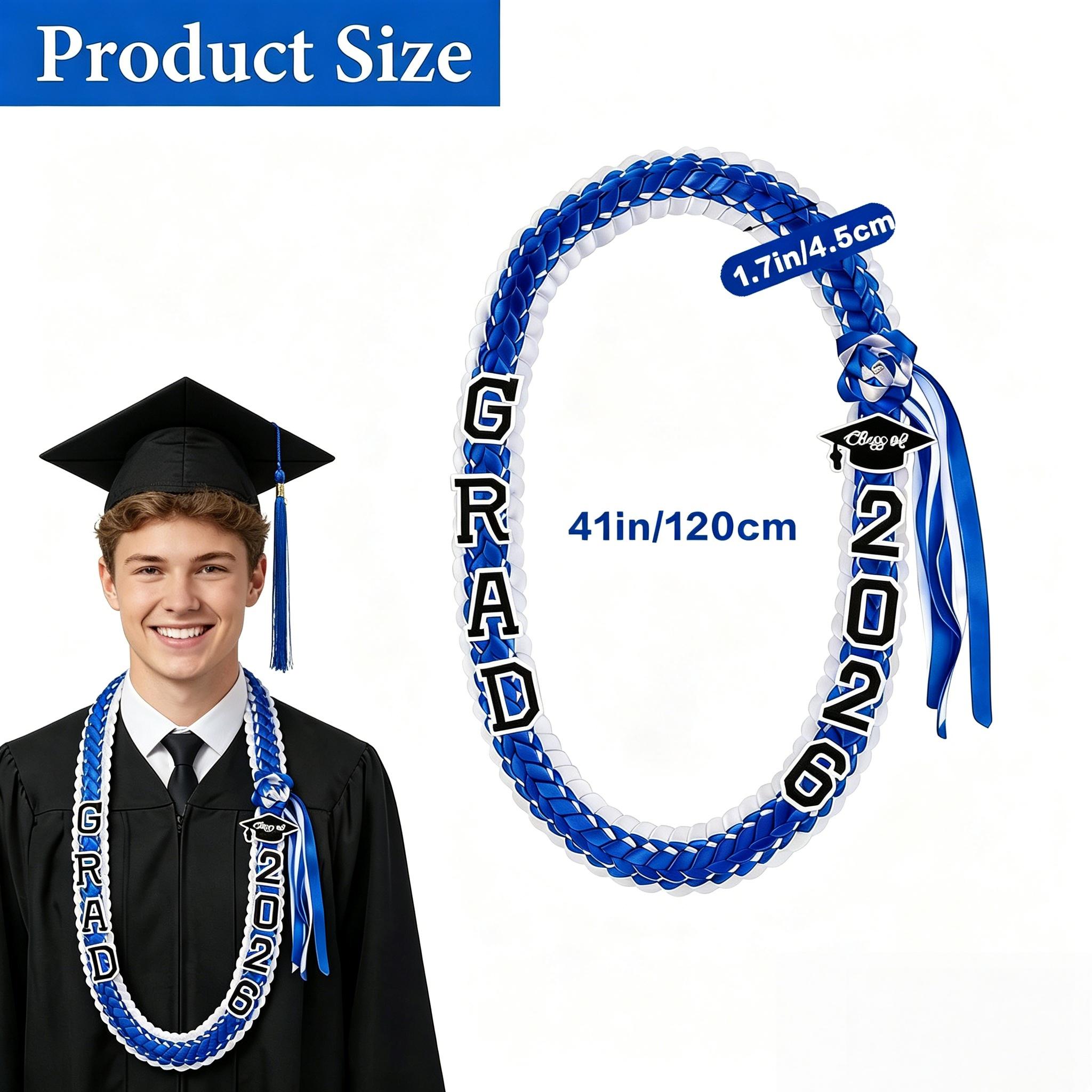 2026 Graduation Leis Grad Ribbon Double Braided Necklace with Graduation Cap 2026 GRAD Patches Handmade Leis Accessories Gifts for Graduates Senior College Students Daughter Son Friends for Graduation Ceremony Party Prom Celebration
