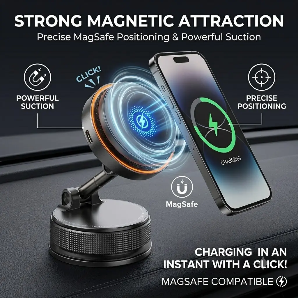 K511&K512 Wireless Charging Car Phone Mount with Cooling Fan, 15W Fast Charger, Dashboard & Air Vent Holder