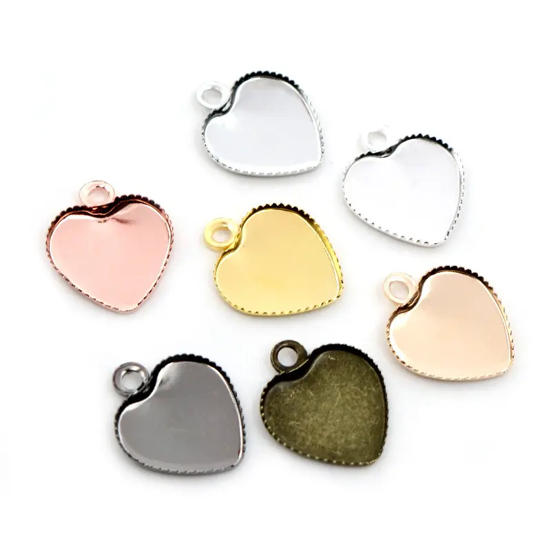 30pcs 12mm Stainless Iron Material Heart Blank Base Setting Fit 12mm Heart Cabochon Pendant Bezel Trays DIY Jewelry Findings