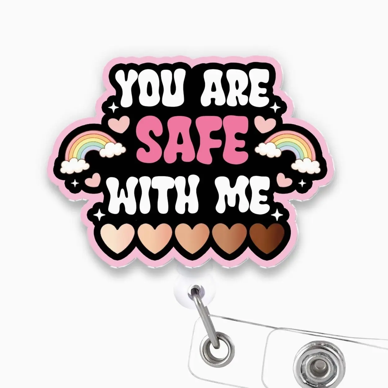 You Are Safe With Me Badge Reel, Heavy Duty Retractable ID Holder with Lanyard Carabiner, MRI Safe Badge Clip for Healthcare Worker 4Y7