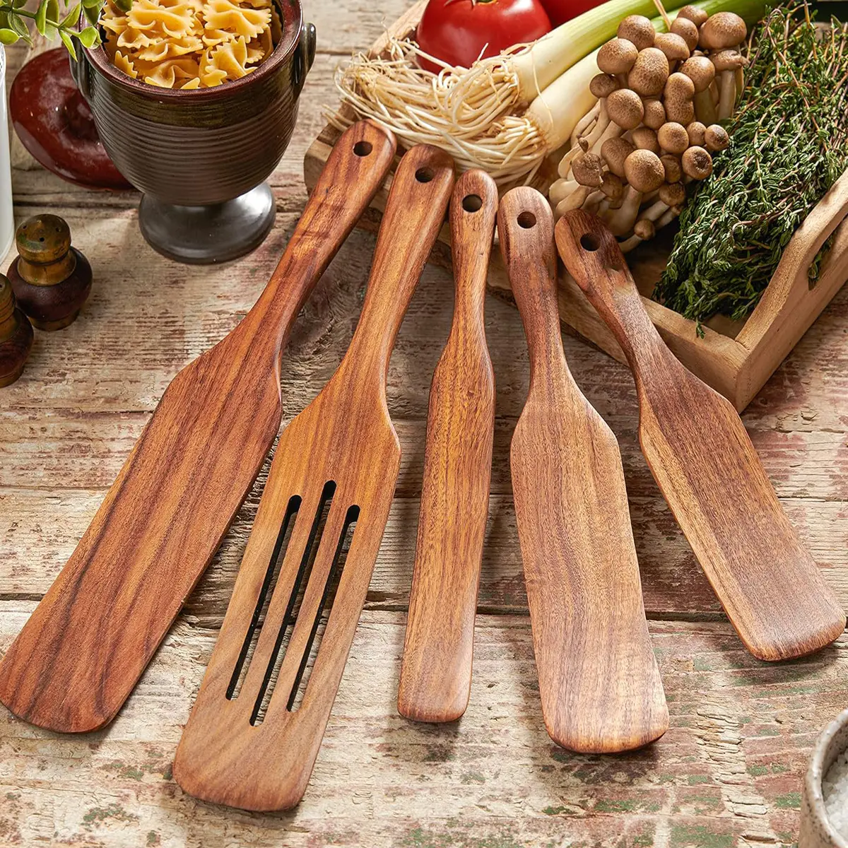 5PC Wooden Spurtle Set, Wooden Cooking Utensils, Non Toxic Wooden Utensils For Cooking, Kitchen Cooking Utensils Set, Kitchen Cooking Accessories, Wooden Serving Spoon, Home & Kitchen Gifts for Men & Women, Spatulas For Kitchen Use, Wooden Spatulas