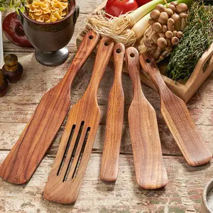5PC Wooden Spurtle Set, Wooden Cooking Utensils, Kitchen Cooking Utensils Set, Essential Wooden Serving Spoon for Apartments, Non-stick Cookware for Serving, Stirring, Mixing, Scraping, Scooping, Home & Kitchen Gifts for Men & Women, Wooden Spatulas