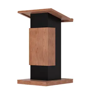 Mobile Wooden Lectern Stand,Wooden Podium Stand with Locking Wheels,Portable Podium with Large Storage Space,Reception Desk for Restaurants,Seminars and Schools