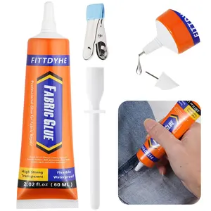 Permanent Fabric Glue, 60 mL, Washable, Clear — Super Fabric Glue for Rhinestone Patches, Clothing, Denim, Leather, Polyester Fabrics, Doll Repair, Flannel, Cotton