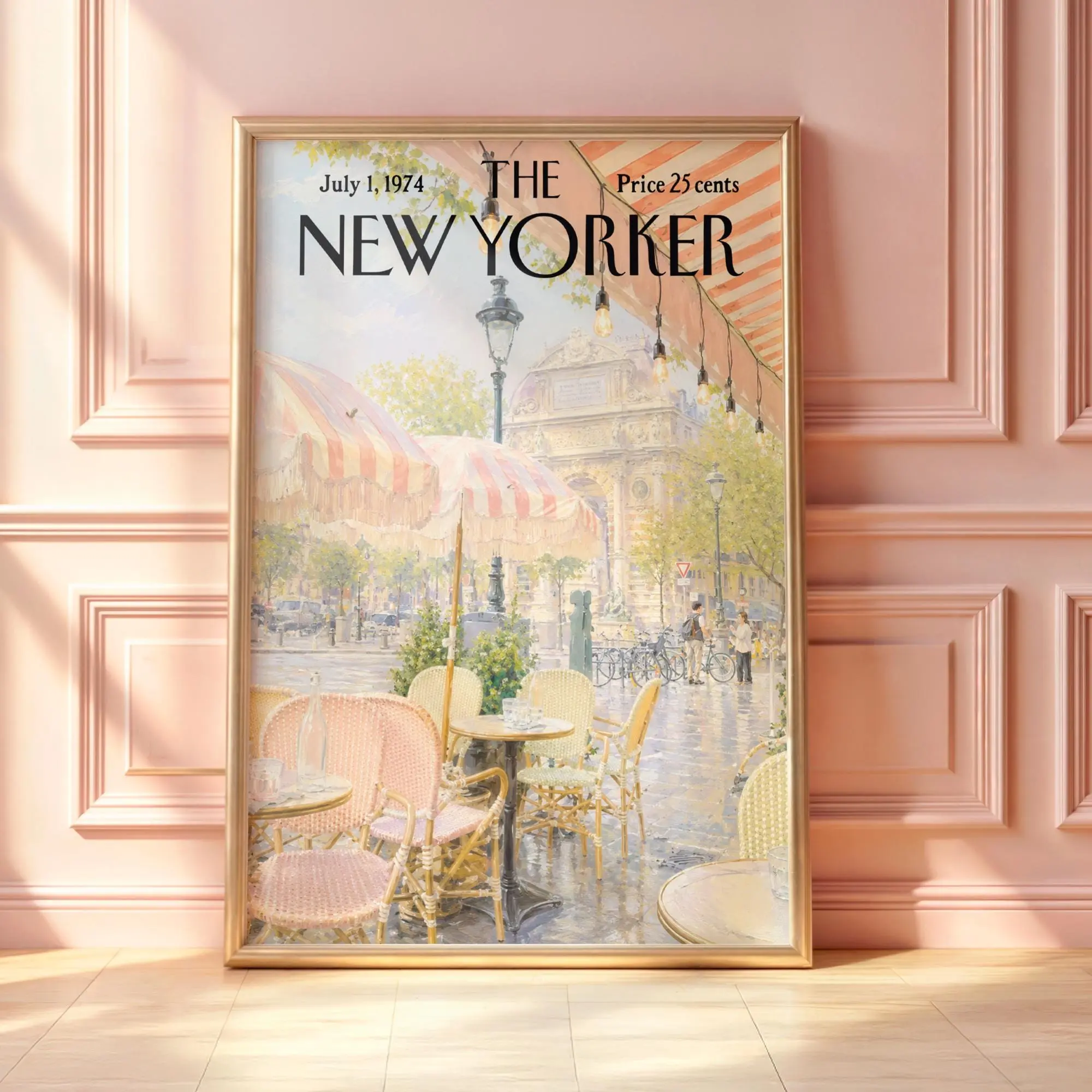 Vintage New Yorker Paris Cafe Poster, French Bistro Wall Art, Paris Street Cafe Print, European City Decor, Magazine Cover Art