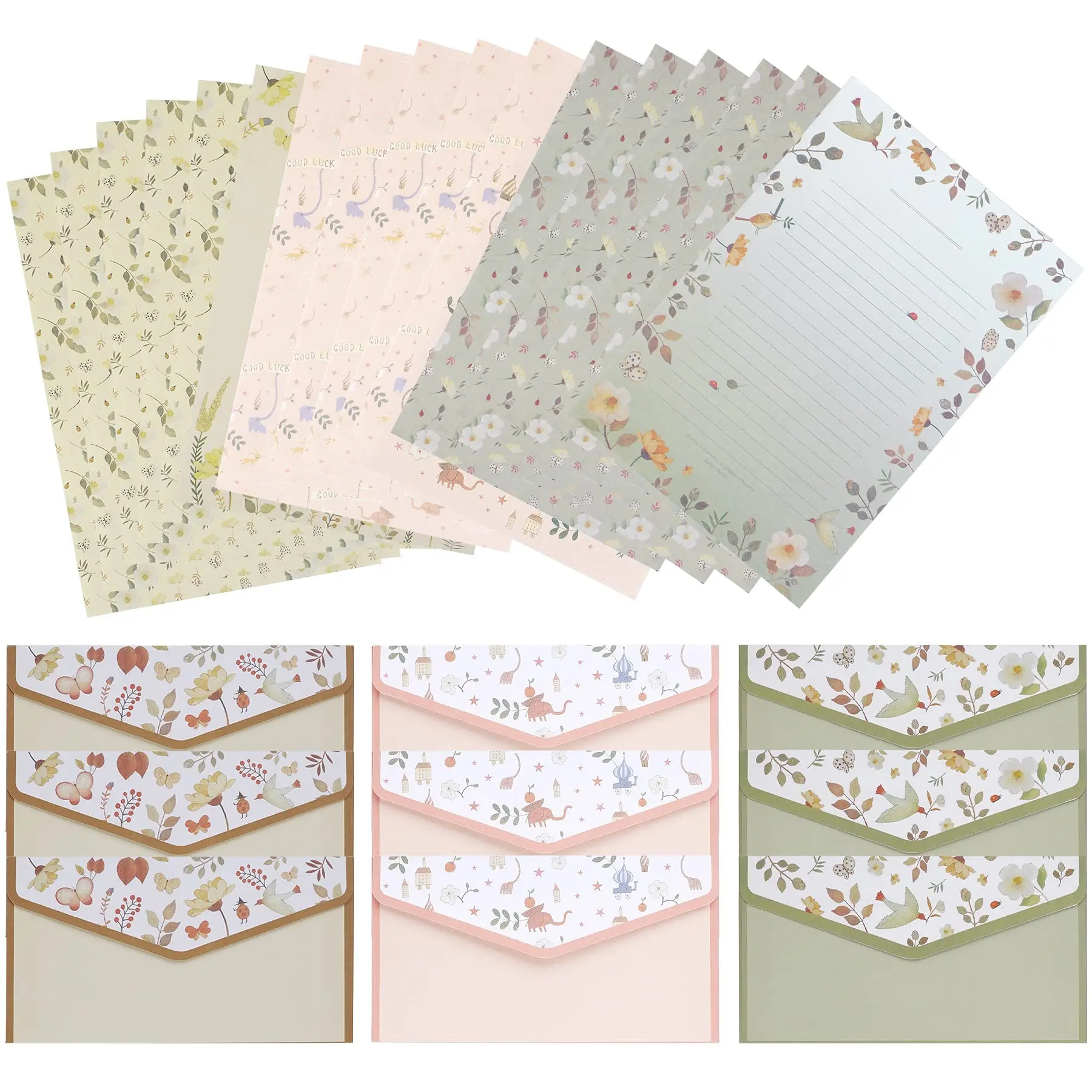 27-Piece Envelope Stationery Set, Cute Vintage Floral Letter Writing Paper & Unique Envelopes (18 Sheets, 9 Envelopes), Ideal for Love Letters, Invitations, Graduation Cards, Stationery Office Supplies