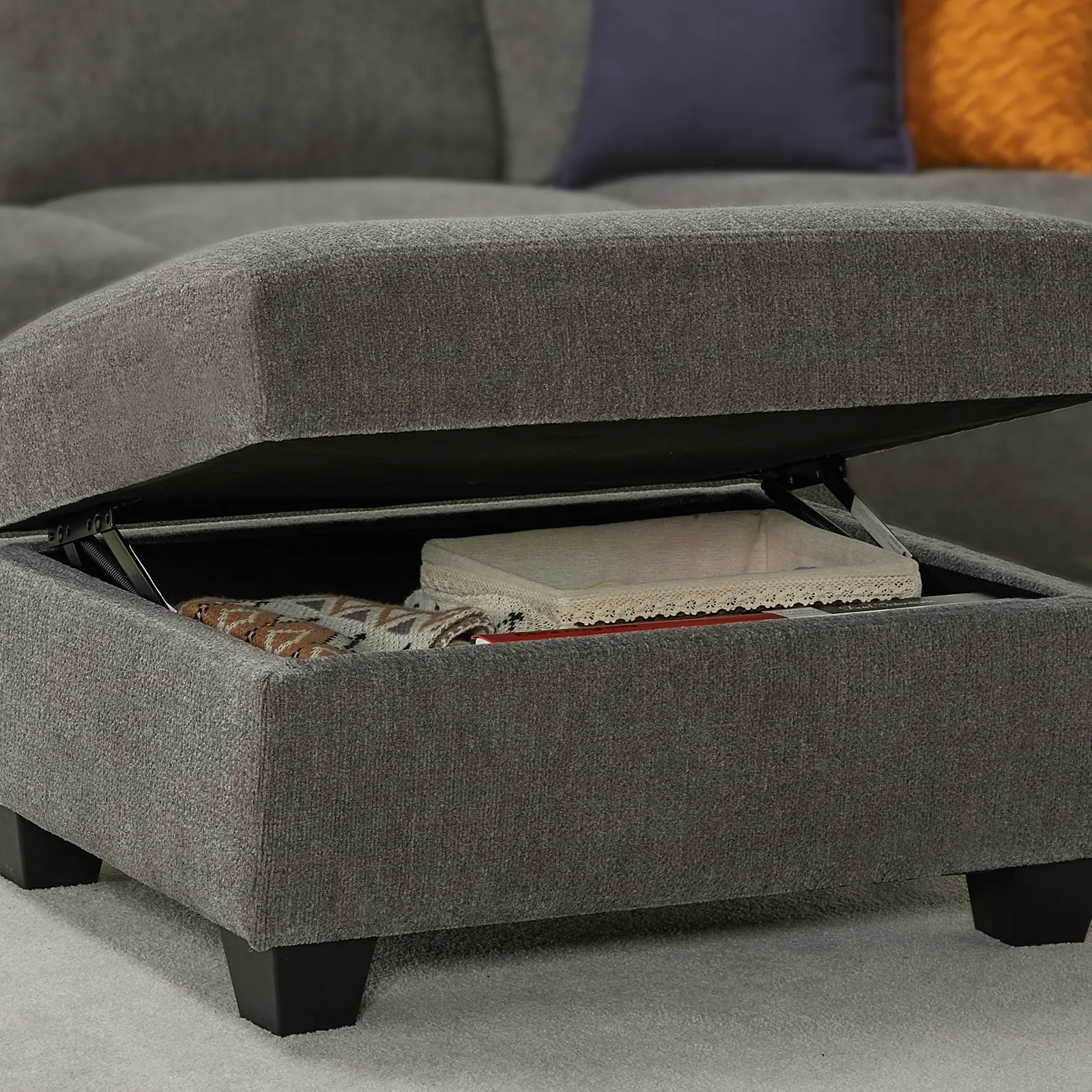 Chenille-Grey Ottoman